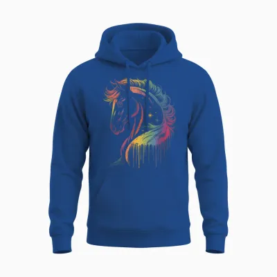 Horse T-Shirt Riding Galloping Horse Motif Dressage Jumping Unisex Hoodie - Royal