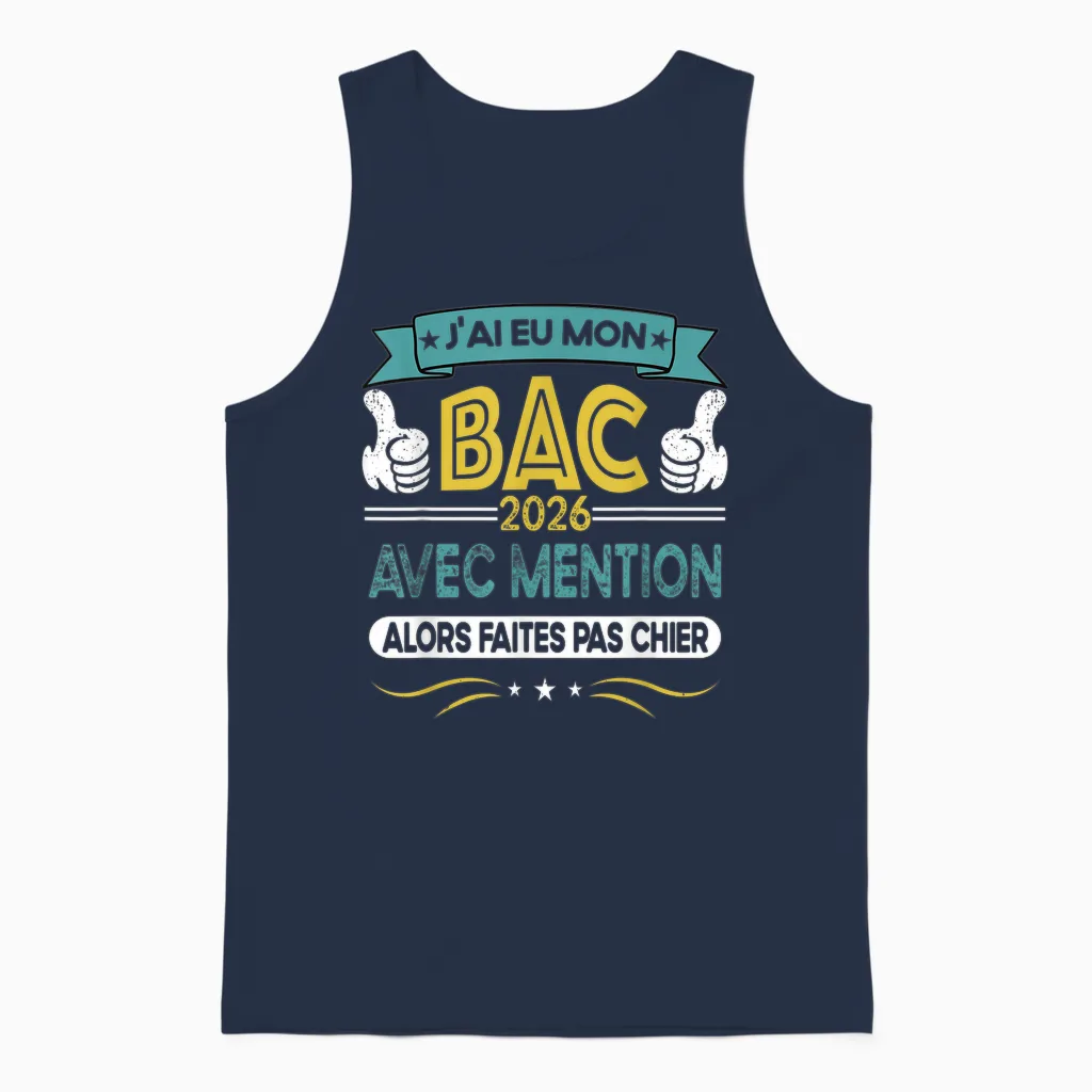 Baccalauréat 2026 Mention Cadeau Félicitation Bac Humour Unisex Tank Top in Navy