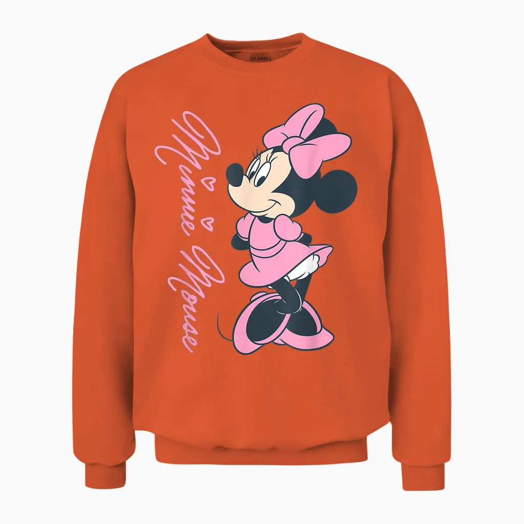 Disney Mickey Mouse and Friends Minnie Mouse Pink Hearts Unisex Sweatshirt in Orange