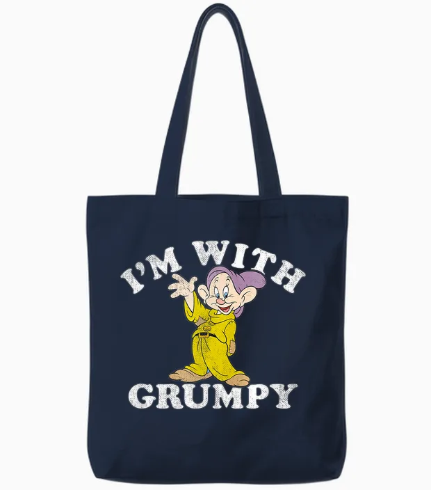 Disney Snow White & the Seven Dwarfs Dopey I'm with Grumpy Tote Bags in Navy