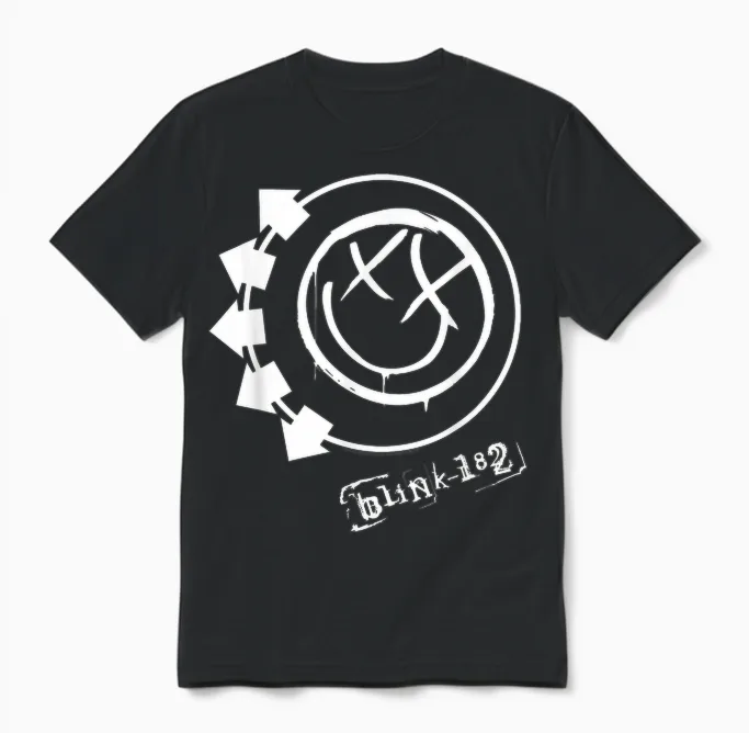 Blink 182 Smile Rock Music Band by Rock Off Unisex T-Shirt in Black