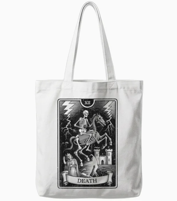 Esoteric Mystic Spiritual Tarot Card Streetwear T-Shirt, Grey, S Tote Bags in White