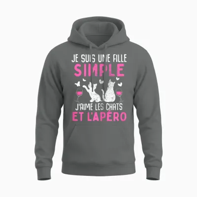 I Am a Simple Girl I Love Cats Aperitif Humor Cat T-Shirt, Black Unisex Hoodie - Graphite Heather
