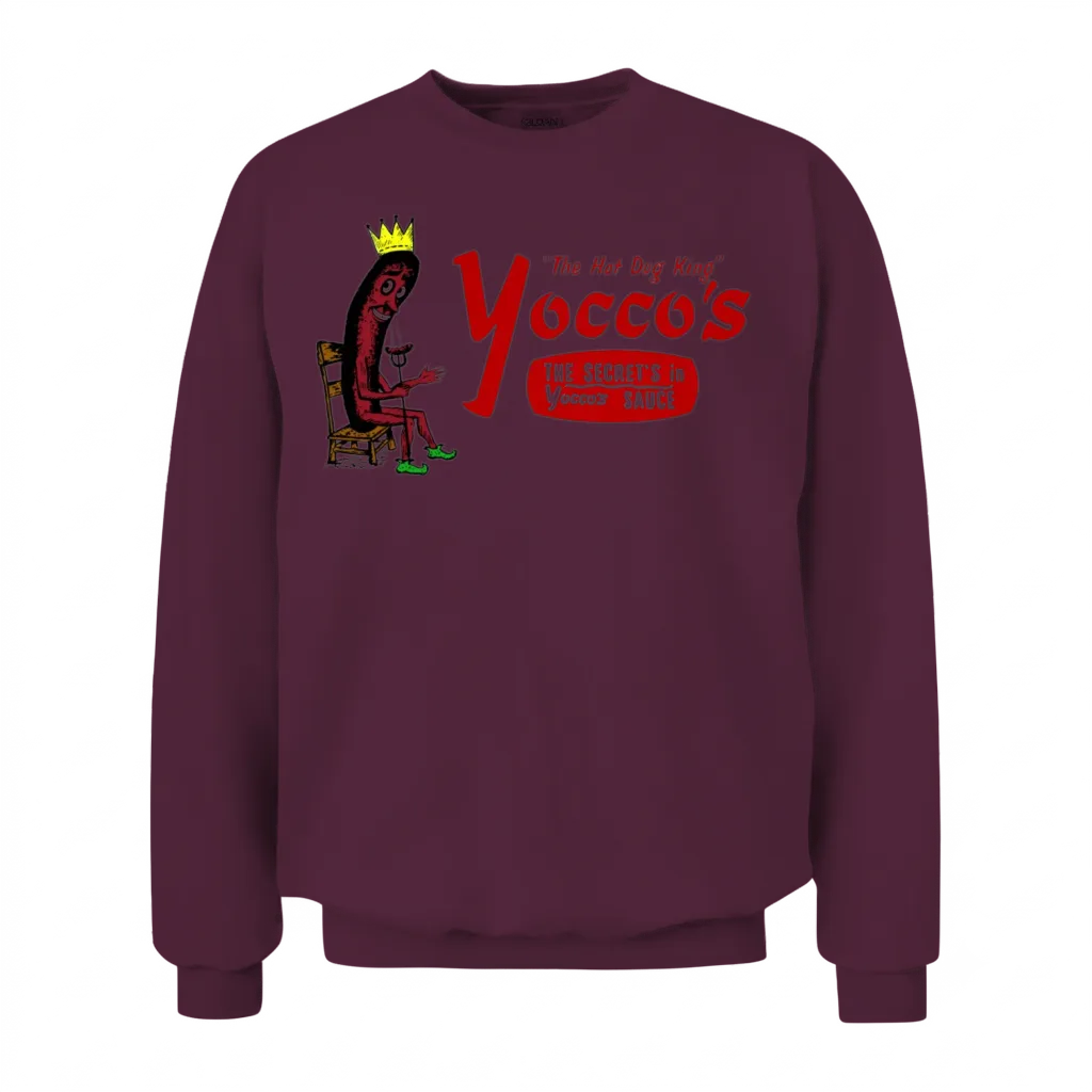Yocco's the Hot Dog King Lovers Unisex Sweatshirt - Maroon