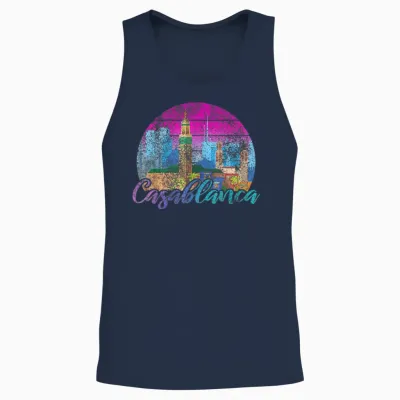 Vintage Casablanca Morocco Travel Retro Sunset Casablanca Unisex Tank Top - Navy