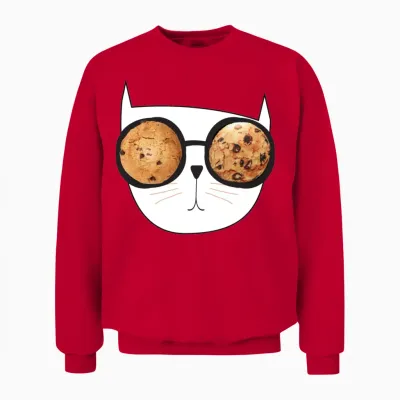 Funny Cat with Funny Glasses. Cookies in Glasses. Unisex Sweatshirt - Red