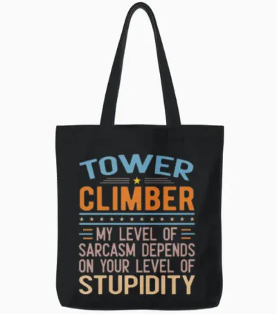 Funny Tower Climber Tote Bags - Black