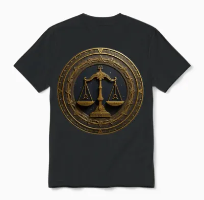 Ornate Scales of Justice Emblem Unisex T-Shirt - Black
