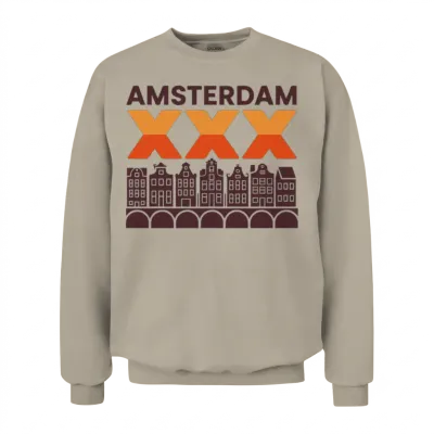 Amsterdam Triple X and Canal Houses Design Unisex Sweatshirt - Sand