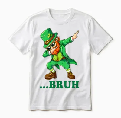 Bruh Dabbing Leprechaun Funny Kids Boys & Mens Day Unisex T-Shirt - White