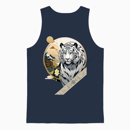 White Mountain Tiger Add Custom Text Unisex Tank Top in Navy