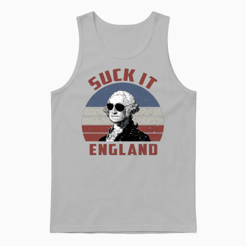 Suck It England Funny 4th of July Unisex Tank Top in Ash