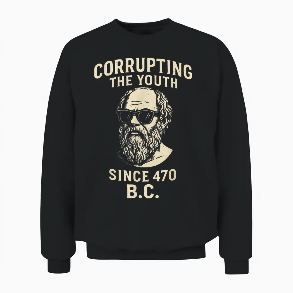 Corrupting the Youth Funny Socrates Philosopher Philosophy Unisex Sweatshirt in Black
