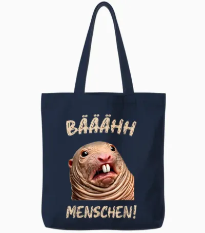 Funny T-Shirt with German Text "ich Hasse Menschen" [german Language], Black Tote Bags - Navy