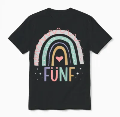 5. Geburtstag Süßes Regenbogen Mädchen 5 Jahre Alt Unisex T-Shirt - Black