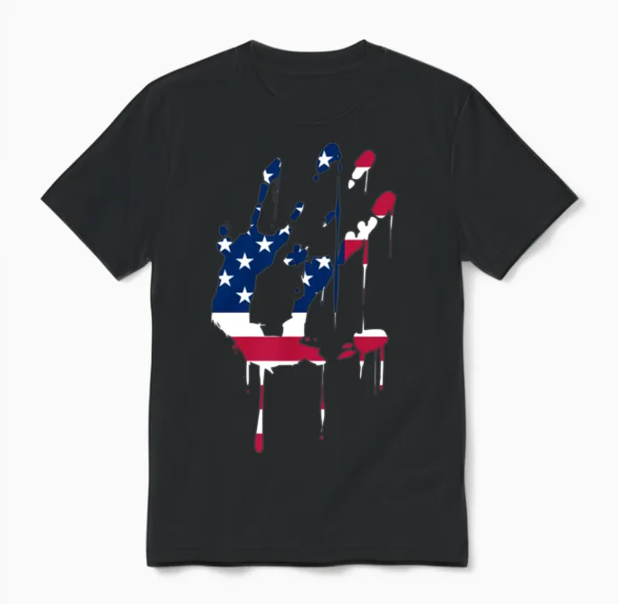 America Flag Art Patriotic & 4th of July Unisex T-Shirt in Black