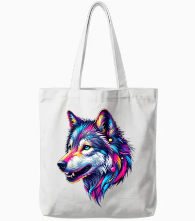 Wolfskopf Cool Wolf Motif with Wolf Head Colourful Wolves Wolf Tote Bags - White