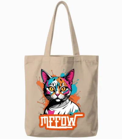 'meeow' Graffiti Cat Gd Tote Bags - Natural