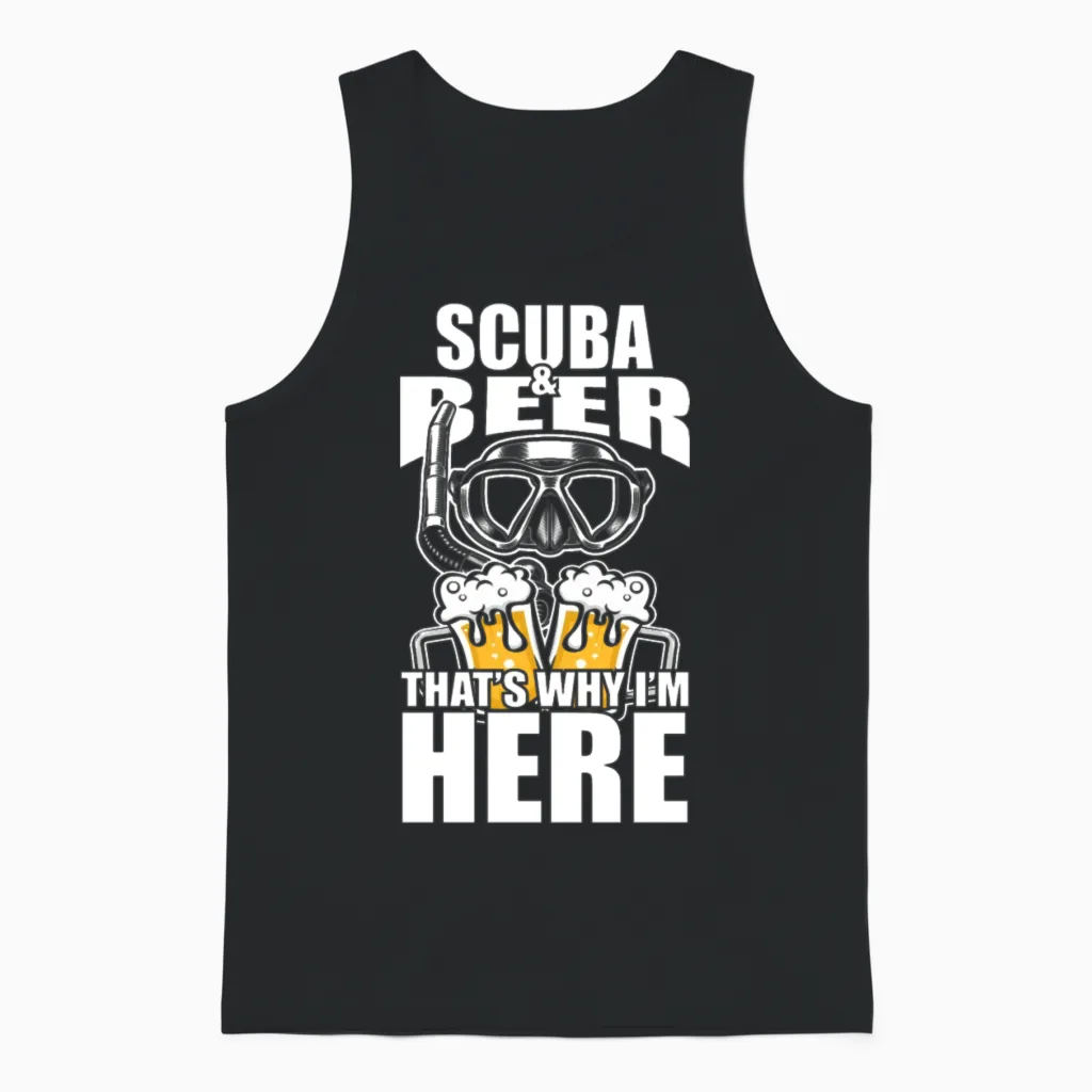 Funny Scuba Beer Shirt Funny Picture Unisex Tank Top in Black