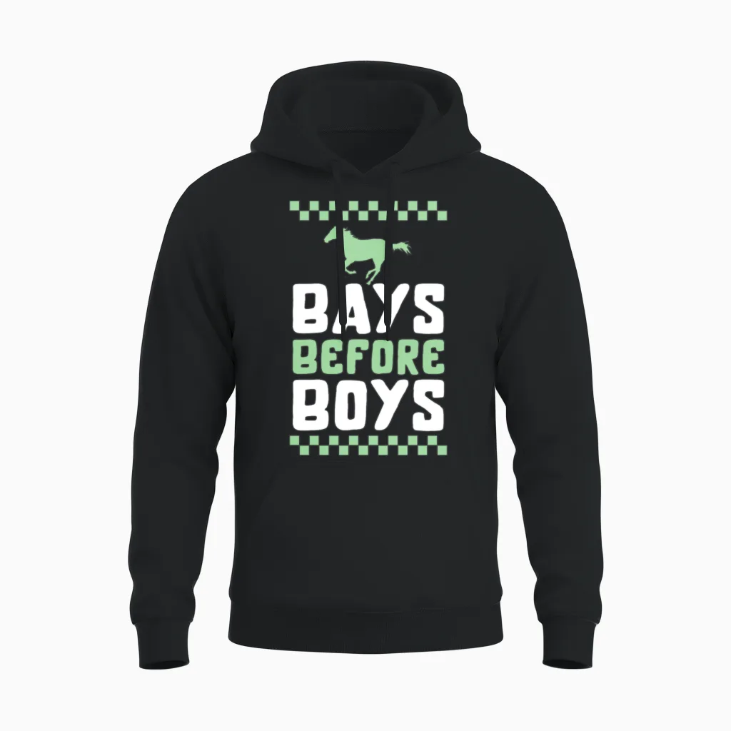 Horse Shirt, Bays Before Boys Horses Tee, Girl Unisex Hoodie in Black
