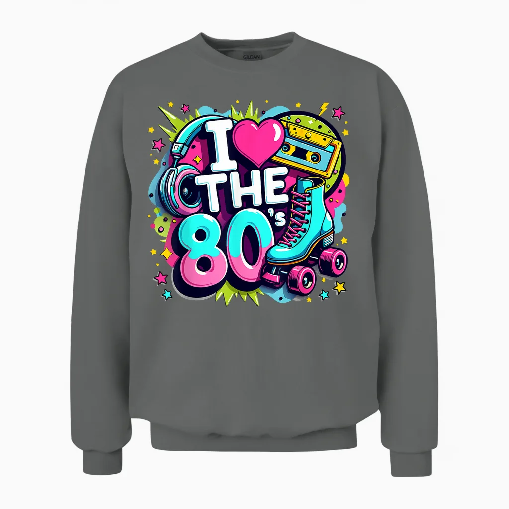 I Love the 80s Shirt Women Girls Vintage 80s Party Outfits T-Shirt, White, S Unisex Sweatshirt in Graphite Heather