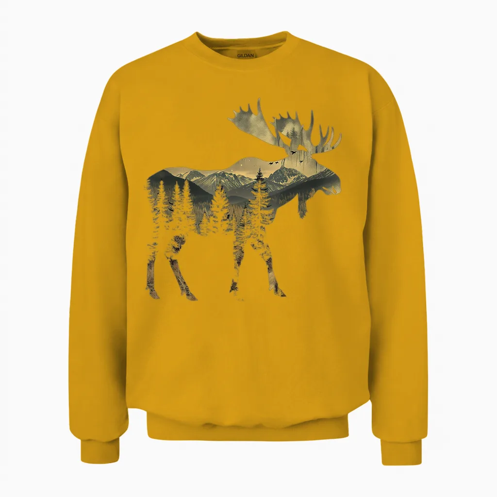 Elch Berge Wandern Camping Alaska Naturliebhaber Unisex Sweatshirt in Gold