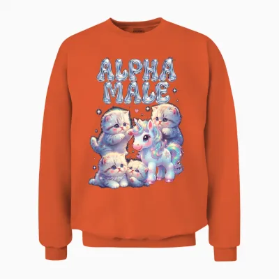 Unicorn Alpha Cat Male Unisex Sweatshirt - Orange