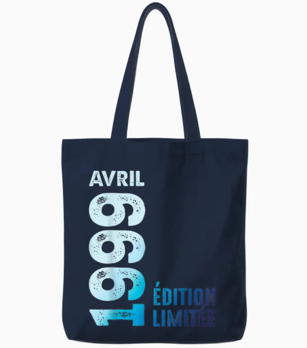 Limited Edition April 1999 Birthday Gift 1999 T-Shirt, Black, S Tote Bags in Navy