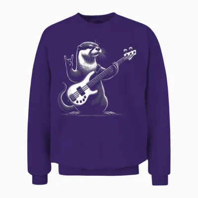 Otter Rock N Roll Playing Guitar Funny Man Woman Otter T-Shirt, Black, S Unisex Sweatshirt - Purple