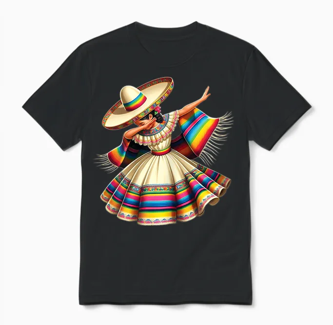 Dabbing Poncho for Mexican Girls Cinco De Mayo Sombrero Dab Women Unisex T-Shirt in Black