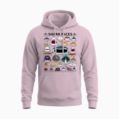 Shark Faces - Type of Shark - Shark Faces of All Kinds Unisex Hoodie - Light Pink