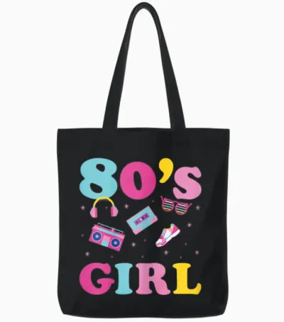 80s 80s Party Outfit Costume 80's Girl T-Shirt, Black Tote Bags - Black