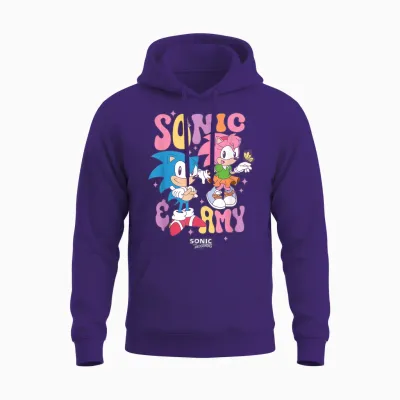 Sonic the Hedgehog Sonic & Amy Cute Vintage Shot Unisex Hoodie - Purple
