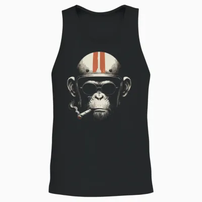 Cigar Smoking Monkey Retro Vintage Motorcycle Helmet Unisex Tank Top - Black