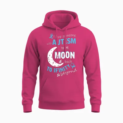 Autism - I Love Someone with Autism to the Moon Unisex Hoodie - Heliconia