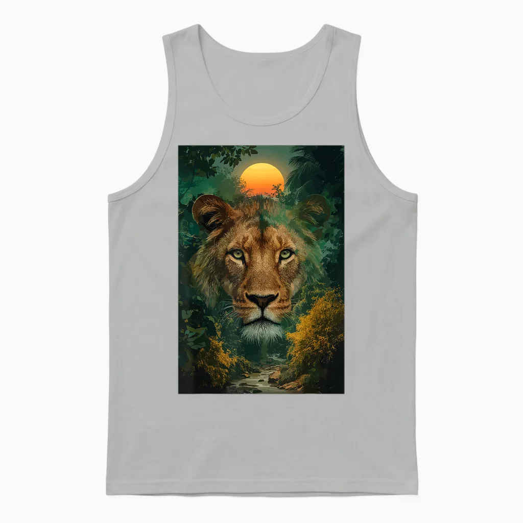 Fort Lion Jungle Africa Nature Sunset Savannah Roar Unisex Tank Top in Ash