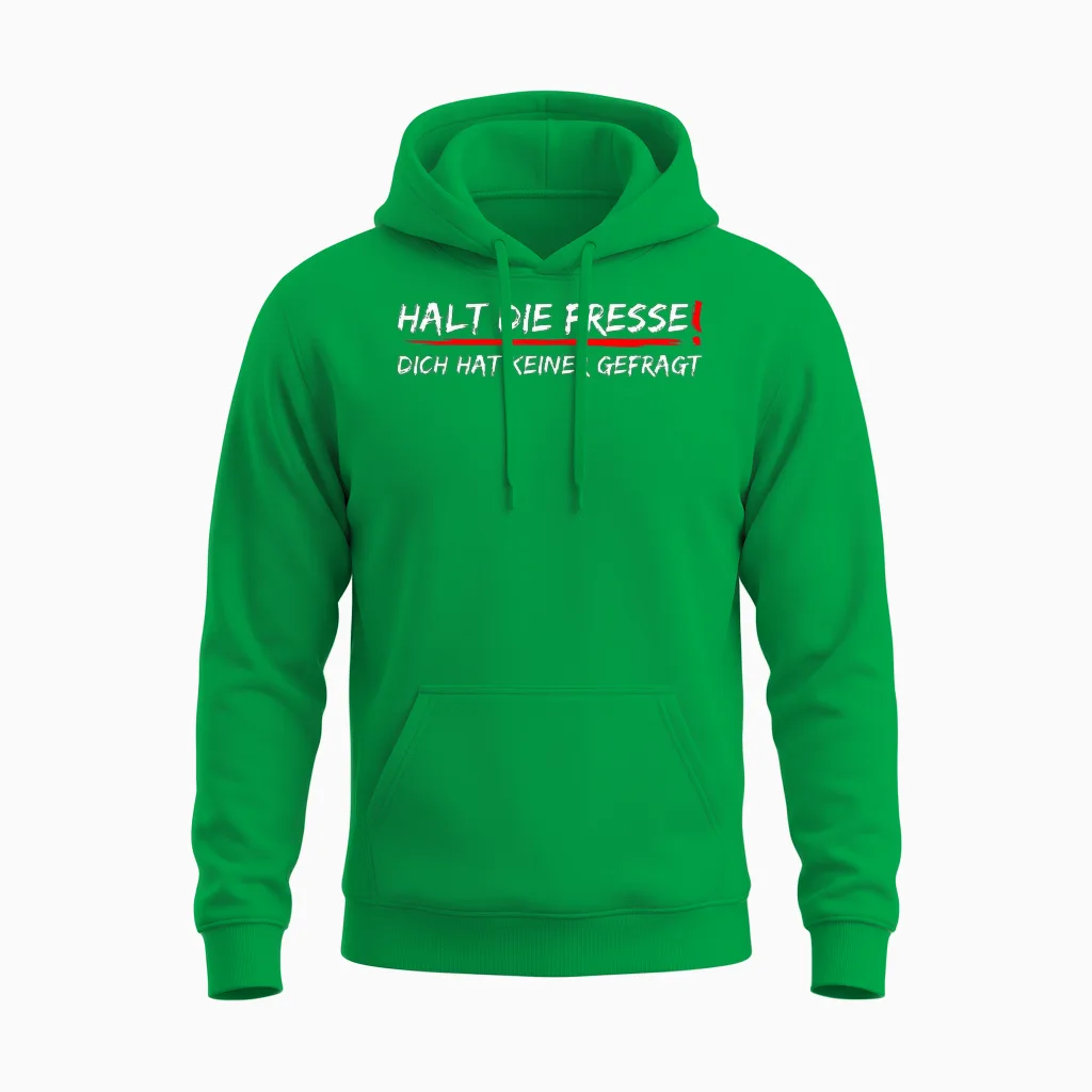 Halt Die Fresse Dich Hat Keiner Gefragt T-Shirt, Black Unisex Hoodie in Irish Green