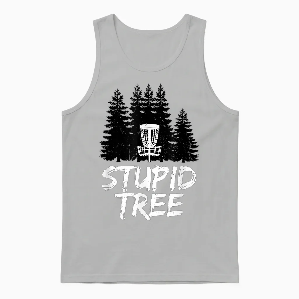 Stupid Tree Disc Golf T Shirt Funny Frisbee Golf Unisex Tank Top in Ash