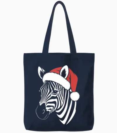 Christmas Zebra Face, Zebra Wearing Santa Tote Bags - Navy