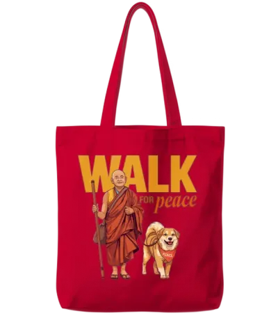 Walk for Peace: Monk and Dog Aloka Tote Bags - Red