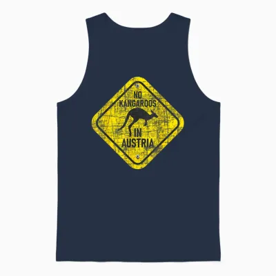 Zookeeper Wildlife Animal Lover T-Shirt with German Text "no Kangaroo in Austria, Black Unisex Tank Top - Navy