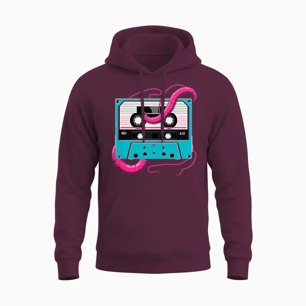 Retro 80's Cassette Tapeworm Unisex Hoodie - Maroon