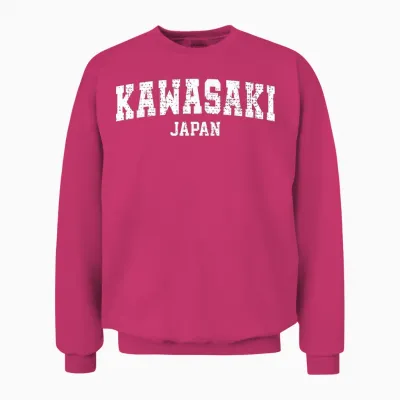 Kawasaki City Retro College Japanese Style Kawasaki T-Shirt, Black, S Unisex Sweatshirt - Heliconia