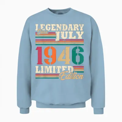 Vintage Juillet 1946 Cadeau Anniversaire 80 Ans Hommes Unisex Sweatshirt - Light Blue