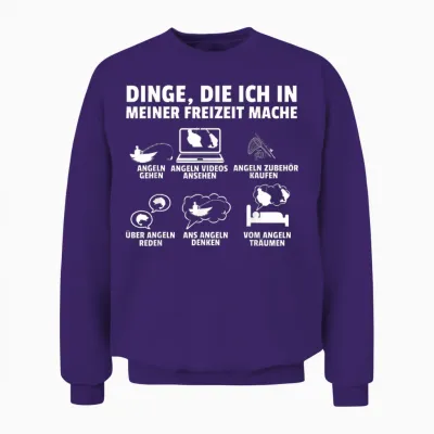 T-Shirt with German Text "dinge Die Ich in Meiner Freizeit Mache Angel" [german Langu, Black Unisex Sweatshirt - Purple