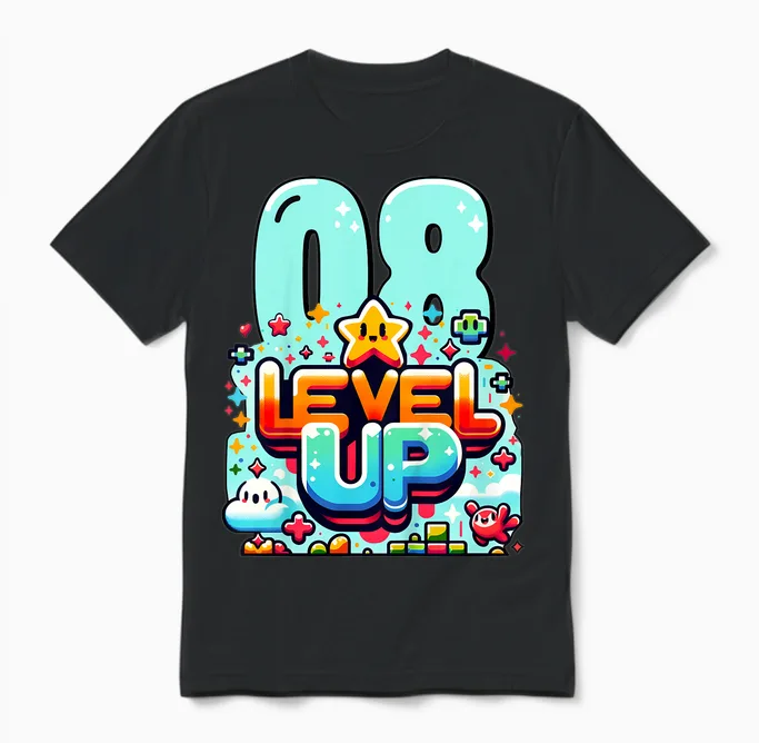 Level Up 8 Jahre Kinder Gaming 8. Geburtstag Jungs Unisex T-Shirt in Black