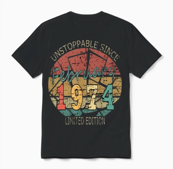 1974 Born Vintage Rose Gift Unisex T-Shirt in Black