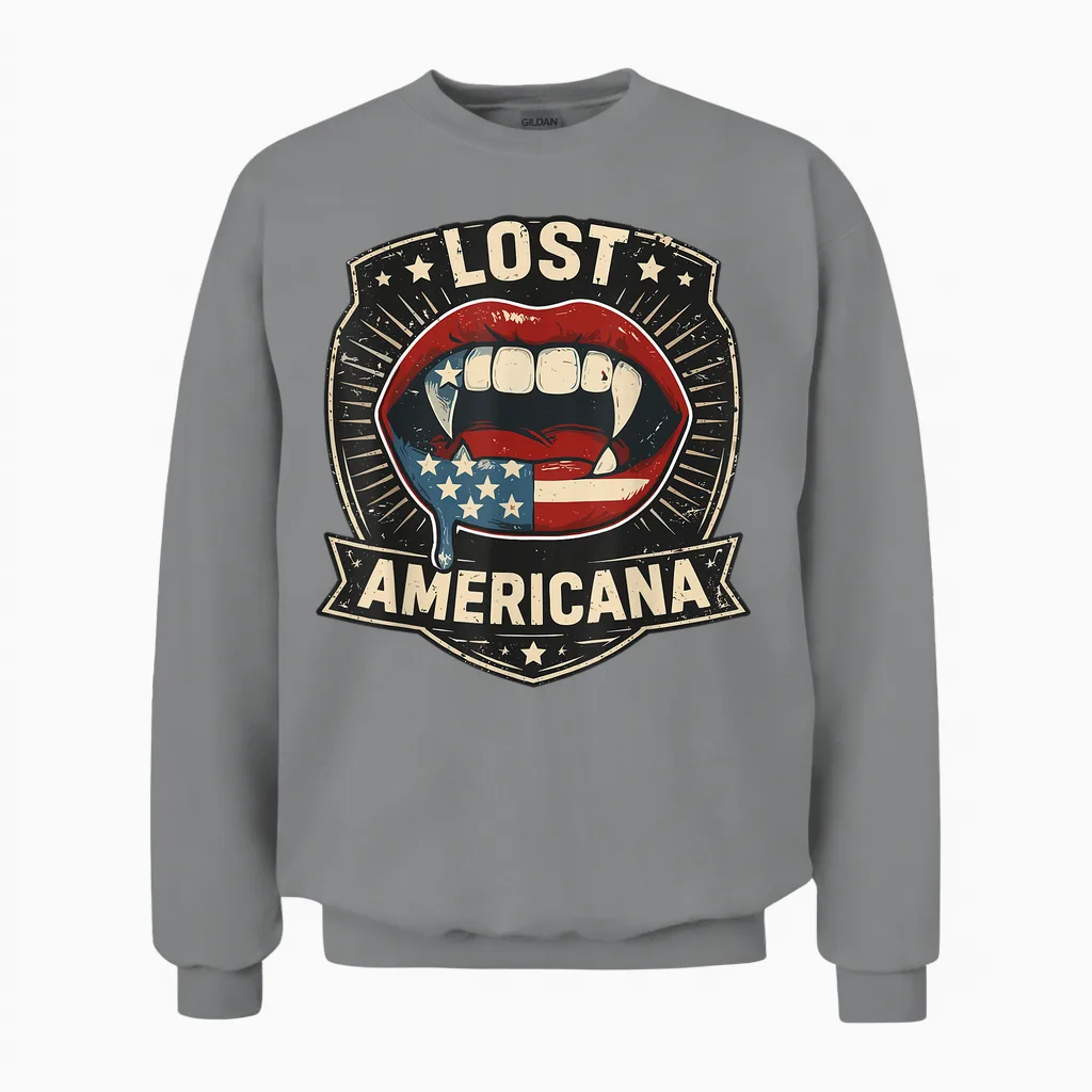 Lost Americana Vampire Patriotic Retro United States Unisex Sweatshirt in Sport Grey