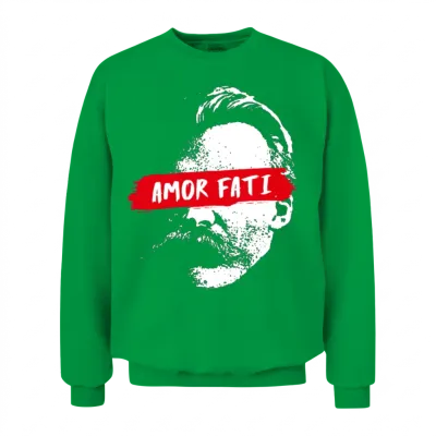 Friedrich Nietzsche with Eye Cover Amor Fati Unisex Sweatshirt - Irish Green