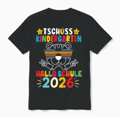 Kinder Tschüss Kindergarten Hallo Schule Kita Abgänger 2026 Tigerin Unisex T-Shirt - Black